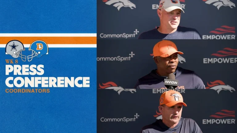 OC Joe Lombardi, DC Vance Joseph & STC Asst HC Darren Rizzi meet the media ahead of Week 8