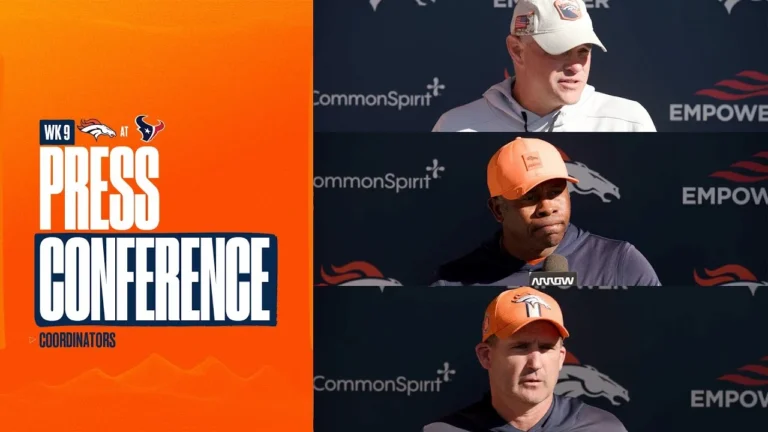 OC Joe Lombardi, DC Vance Joseph & STC Asst HC Darren Rizzi meet the media ahead of Week 9 vs Texans
