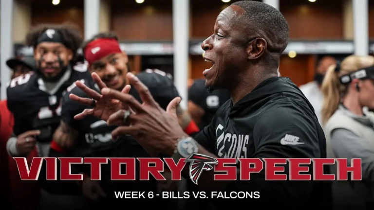 Raheem Morris postgame locker room victory speech Falcons vs. Bills
