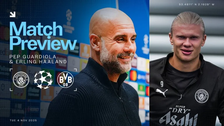 MATCH PREVIEW Pep Guardiola & Erling Haaland Man City v Borussia Dortmund UEFA Champions League