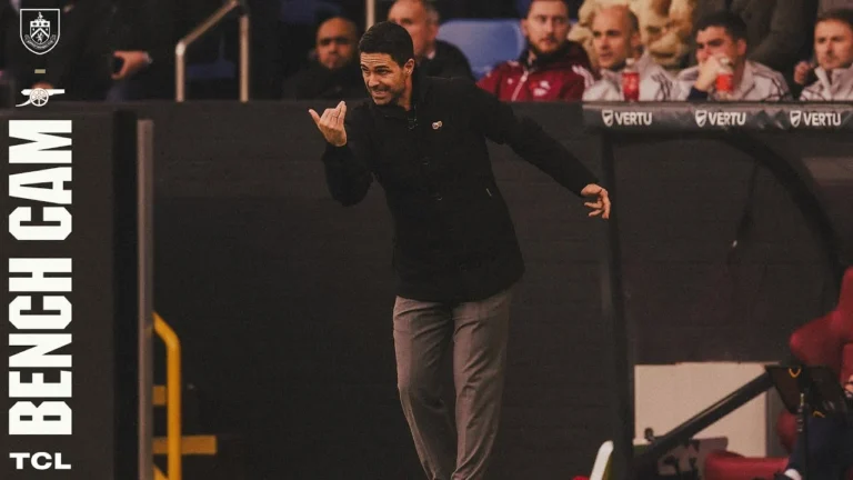 BENCH CAM Arteta reacts to Gyokeres and Rice goals! Burnley 0-2 Arsenal EPL