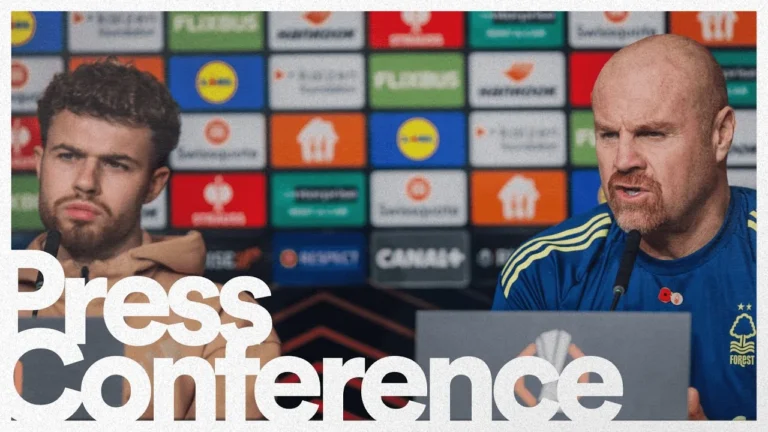 Sean Dyche & Neco Williams Press Conference Sturm Graz v Nottingham Forest UEFA Europa League