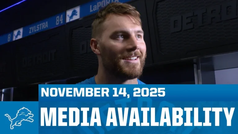 Detroit Lions tight end Brock Wright meets with the media November 14, 2025