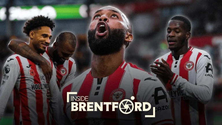 Bench cam SCENES as Thiago and Schade net Inside Brentford Newcastle United (H) Pitchside