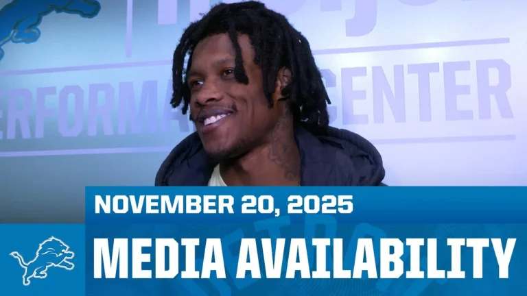 Jameson Williams, Amon-Ra St. Brown and Alim McNeill meet with the media November 20, 2025