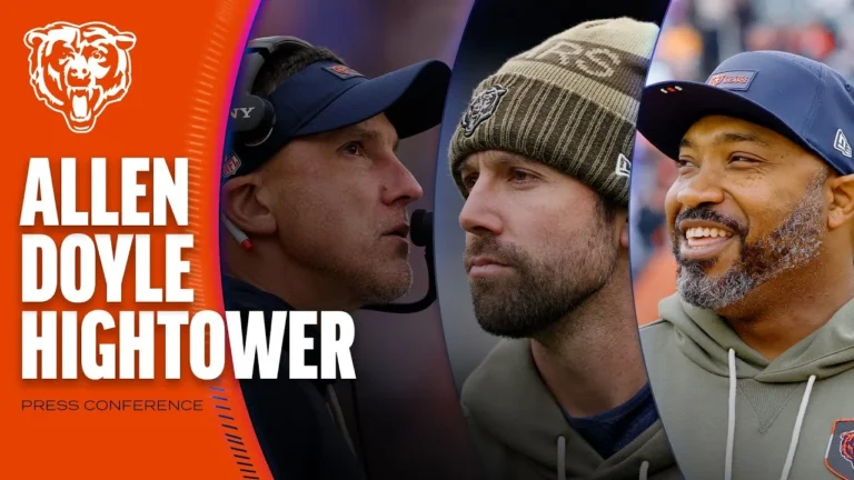 Declan Doyle, Dennis Allen, Richard Hightower look toward Vikings Chicago Bears