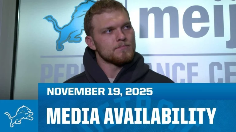 Jared Goff and Aidan Hutchinson meet with the media November 19, 2025