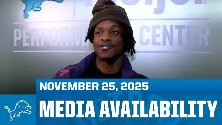 Jared Goff, Amon-Ra St.Brown and Jameson Williams meet with the media November 25, 2025