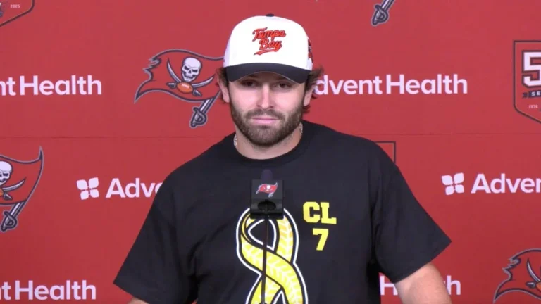 Baker Mayfield Looks to Matchup vs. Buffalo Press Conference Tampa Bay Buccaneers