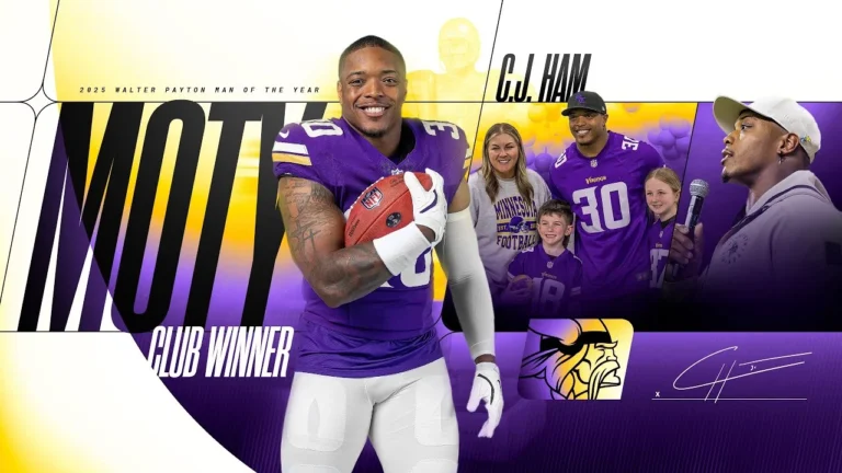 Minnesota Vikings Nominate C.J. Ham for 2025 Walter Payton Man of the Year Award