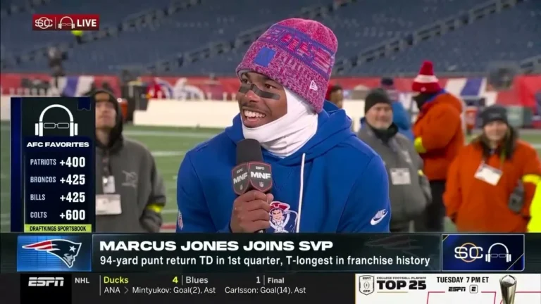 Marcus Jones Joins Scott Van Pelt on ESPN Following Primetime Win vs. Giants New England Patriots