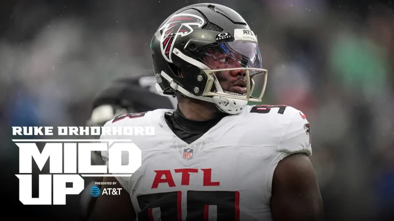 Ruke Orhorhoro is micd up in a New York Jets matchup Atlanta Falcons