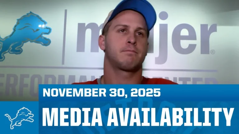Jared Goff, Aidan Hutchinson and Brian Branch meet with the media November 30, 2025