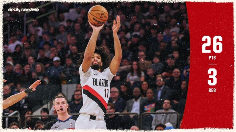 Shaedon Sharpe With 26 Points, 10-16 FG vs Knicks January 30, 2026