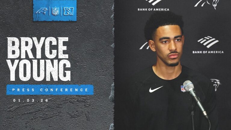 Bryce Young speaks to the media following Week 18 matchup with the Tampa Bay Buccaneers