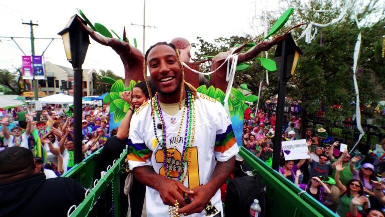New Orleans Saints ride in Tucks parade Mardi Gras 2026