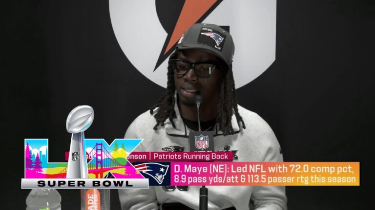 Patriot players talk about Drake Maye’s growth in Year 2 Super Bowl LX Opening Night