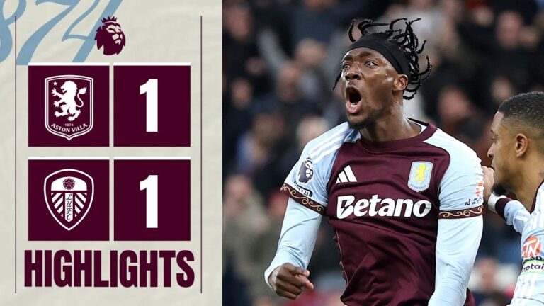 Abraham with the equaliser Aston Villa 1-1 Leeds United Premier League Highlights