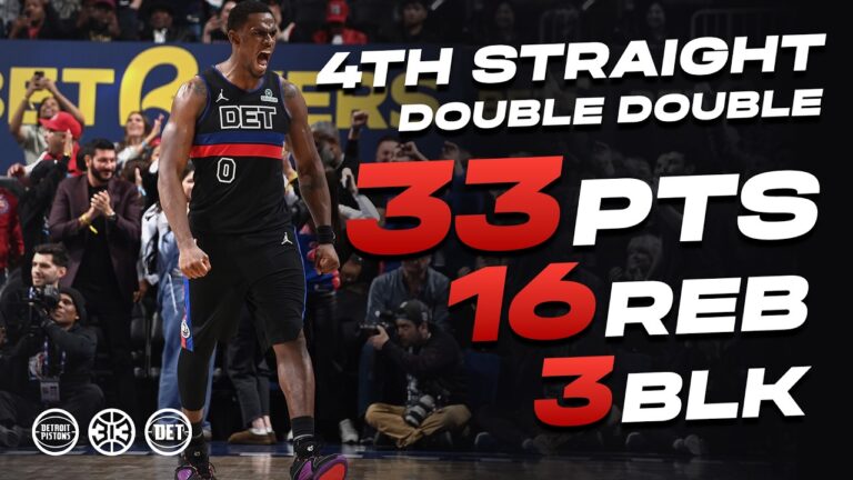 Jalen Duren Records Fourth Straight Double-Double & Ties Career High with 33 Points nba pistons