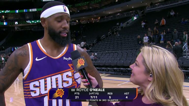Royce O’Neale Postgame On-Court Interview after 18 points in third quarter win vs Milwaukee Bucks
