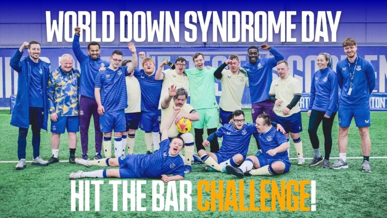 CROSSBAR CHALLENGE Everton first team stars meet Down Syndrome squad for World Down Syndrome Day