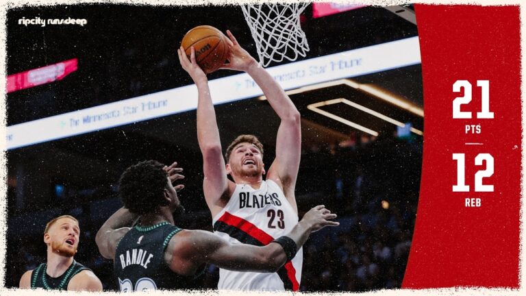 Donovan Clingan DOUBLE-DOUBLE Night 21 Points, 12 Reb Trail Blazers at Timberwolves Mar 20, 2026