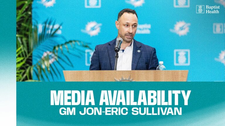 General Manager Jon-Eric Sullivan meets with the media Miami Dolphins