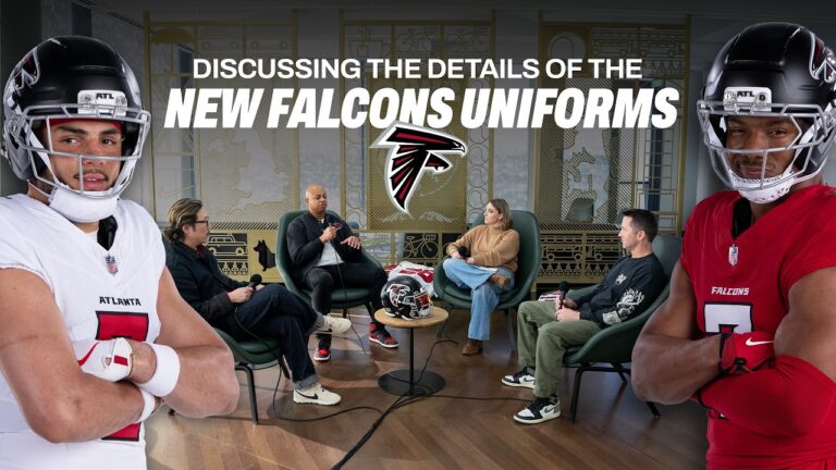 Discussing the details of the new uniforms at Nike Headquarters Atlanta Falcons x Nike