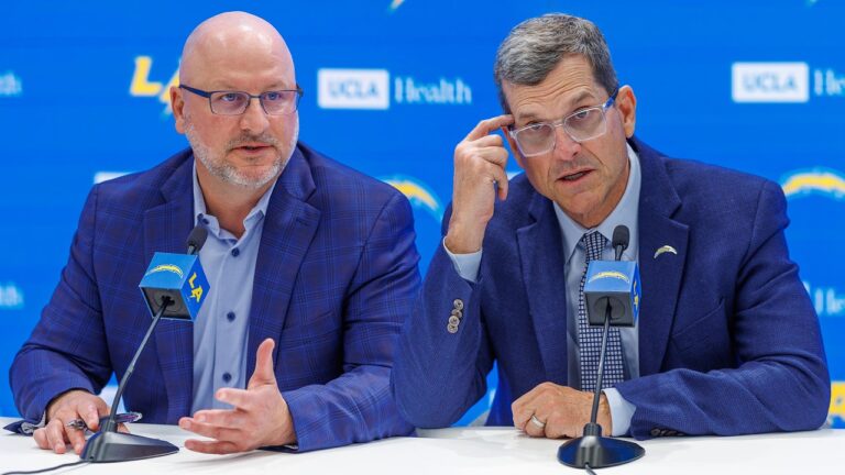 GM Joe Hortiz & HC Jim Harbaugh 2026 NFL Draft Day 1 Recap Press Conference LA Chargers