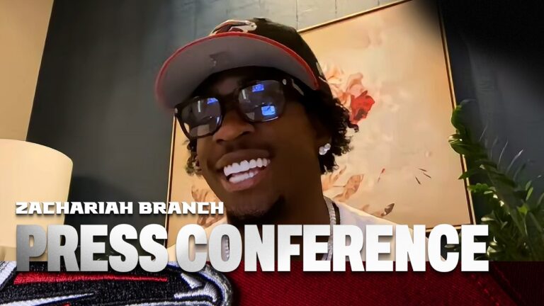 Zachariah Branch speaks to the media after being drafted by the Atlanta Falcons 2026 NFL Draft