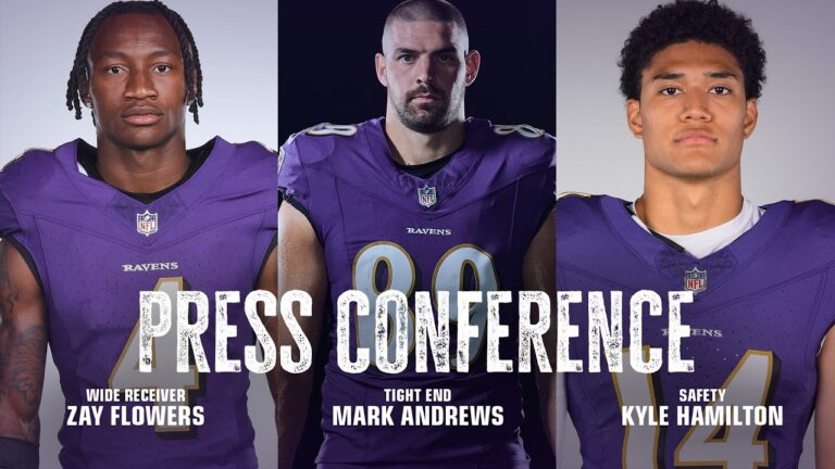 Mark Andrews, Kyle Hamilton, Zay Flowers Media Availability Baltimore Ravens