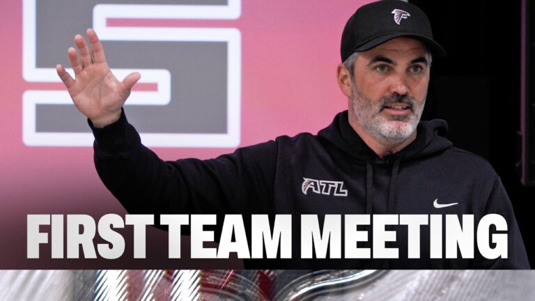 Head Coach Kevin Stefanski holds first team meeting ahead of the offseason program Atlanta Falcons