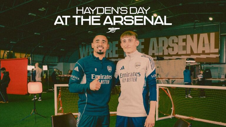 HAYDEN’S DAY AT THE ARSENAL Gabriel Jesus interviews an Arsenal in the Community volunteer