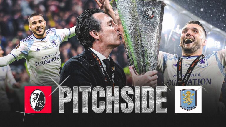 VILLA WIN THE EUROPA LEAGUE PITCHSIDE SC Freiburg v Aston Villa