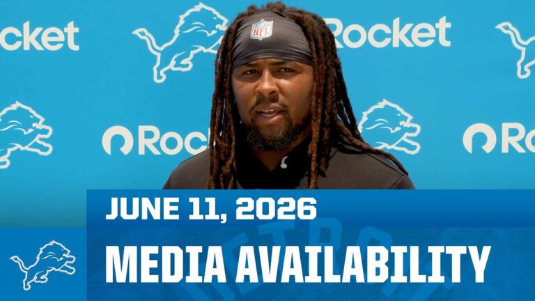 Detroit Lions players meet with the media June 11, 2026