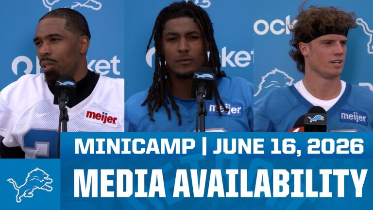 Detroit Lions players meet with the media June 16, 2026