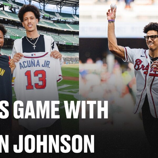 Jalen Johnson Throws First Pitch at Braves Game, Swaps Jerseys with Ronald Acuña Jr.