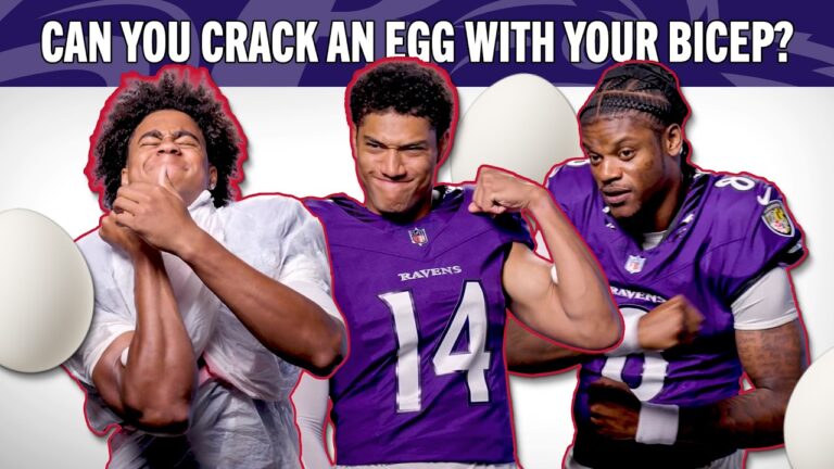 Lamar Jackson, Derrick Henry, Ja’Kobi Lane vs. the Crack An Egg With Your Bicep Challenge Ravens