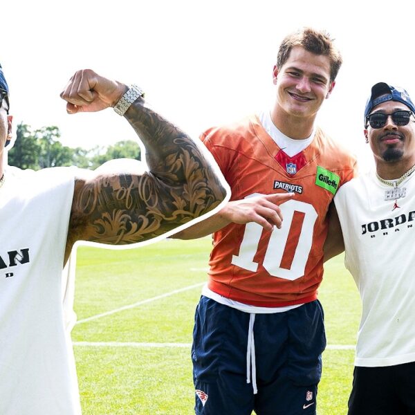 WWE Superstar Carmelo Hayes Visits Drake Maye & A.J. Brown at Patriots Minicamp
