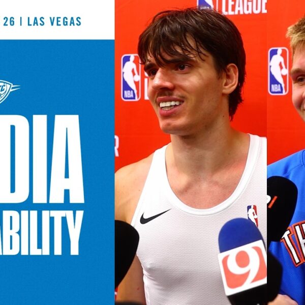 Brooks Barnhizer and Bennett Stirtz After Game 1 in Las Vegas 2026 NBA Summer League OKC Thunder